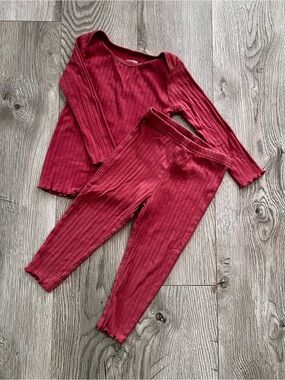 Kids Ribbed Matching Set - Burgundy